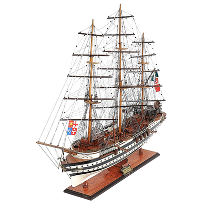 32" Black and White Solid Wood Hand Painted Amerigo Vespucci Model Boat