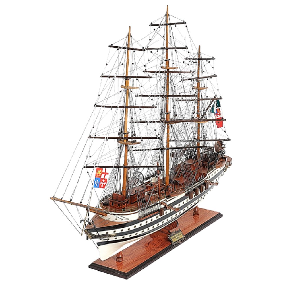 32" Black and White Solid Wood Hand Painted Amerigo Vespucci Model Boat HomeRoots