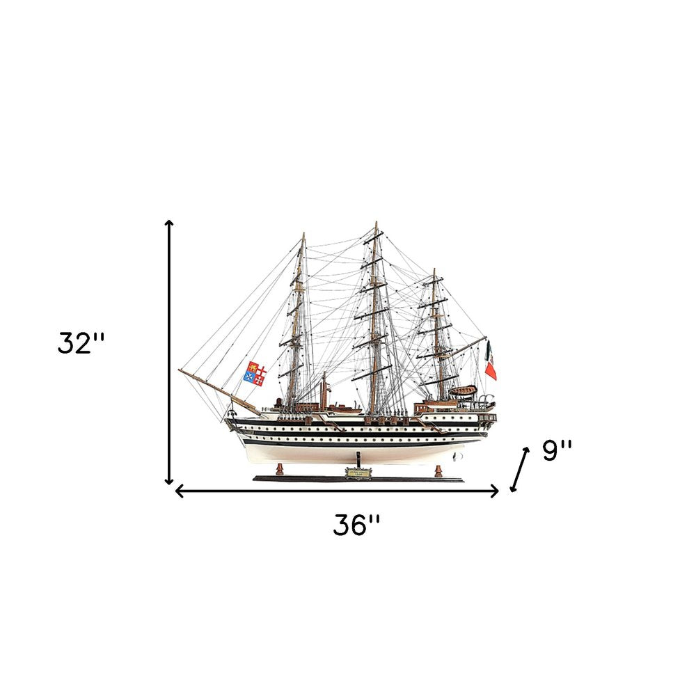 32" Black and White Solid Wood Hand Painted Amerigo Vespucci Model Boat HomeRoots