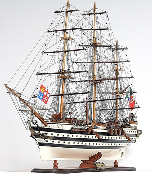 32" Black and White Solid Wood Hand Painted Amerigo Vespucci Model Boat HomeRoots