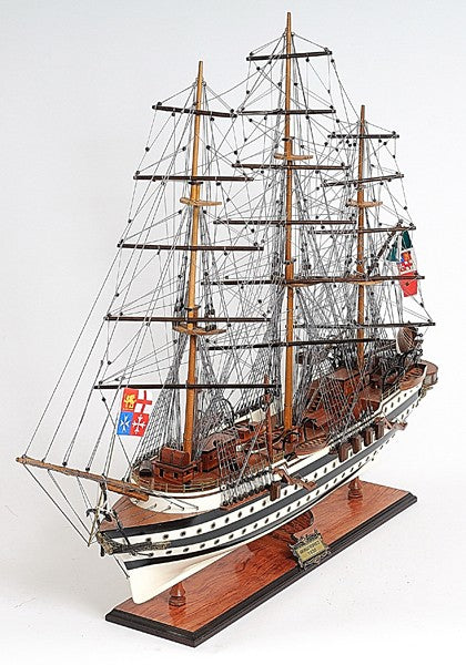 32" Black and White Solid Wood Hand Painted Amerigo Vespucci Model Boat