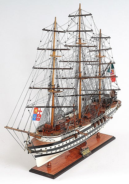 32" Black and White Solid Wood Hand Painted Amerigo Vespucci Model Boat