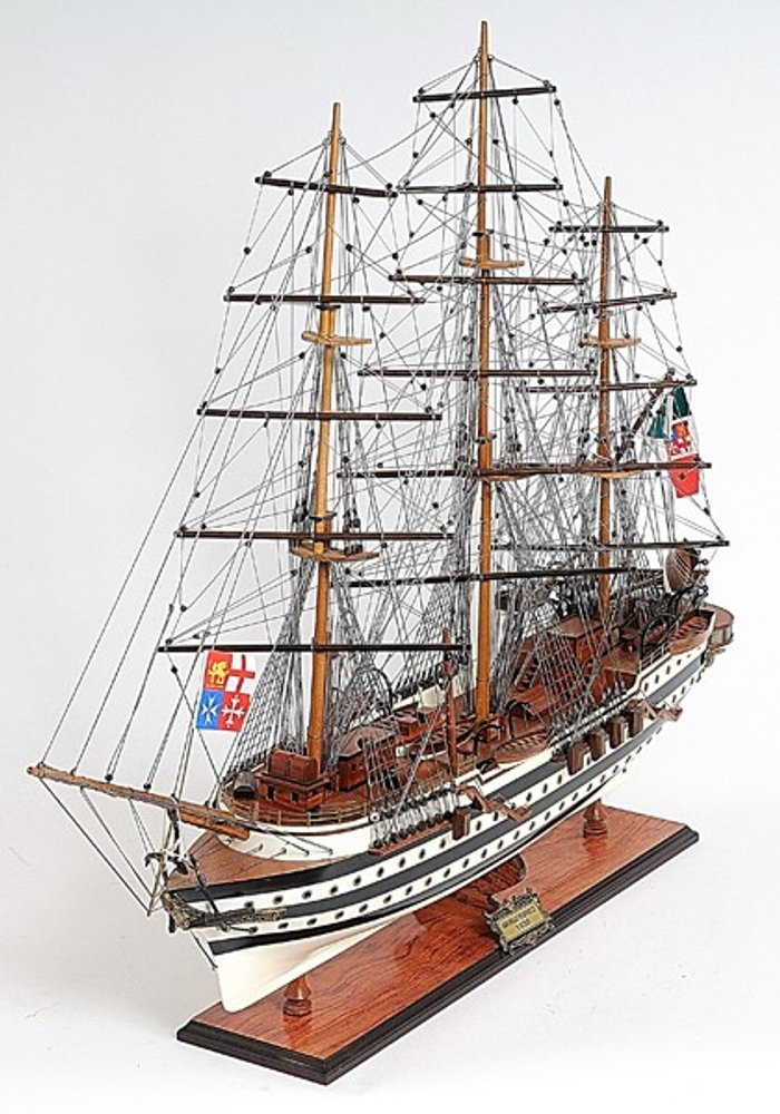 32" Black and White Solid Wood Hand Painted Amerigo Vespucci Model Boat HomeRoots