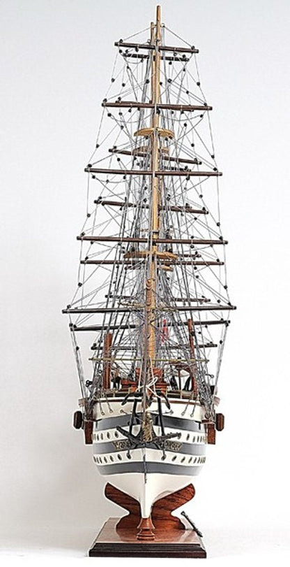 32" Black And White Solid Wood Hand Painted Boat Model Boat