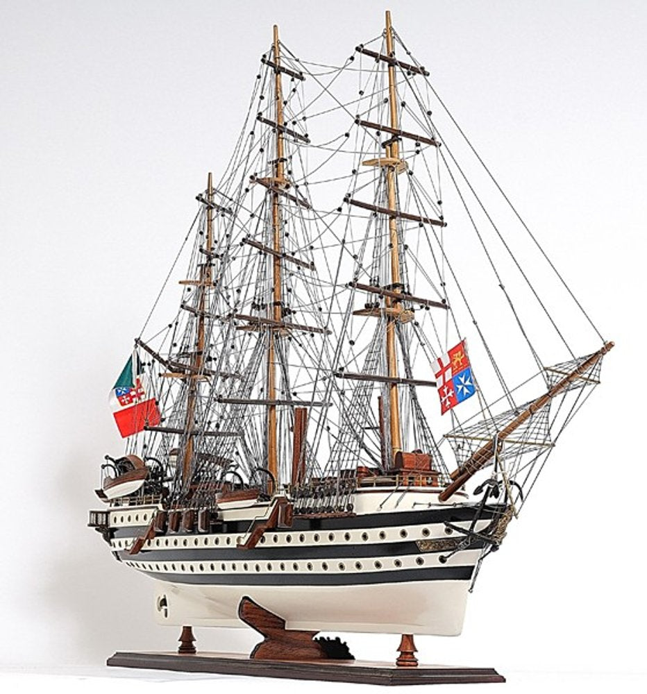 32" Black and White Solid Wood Hand Painted Amerigo Vespucci Model Boat HomeRoots