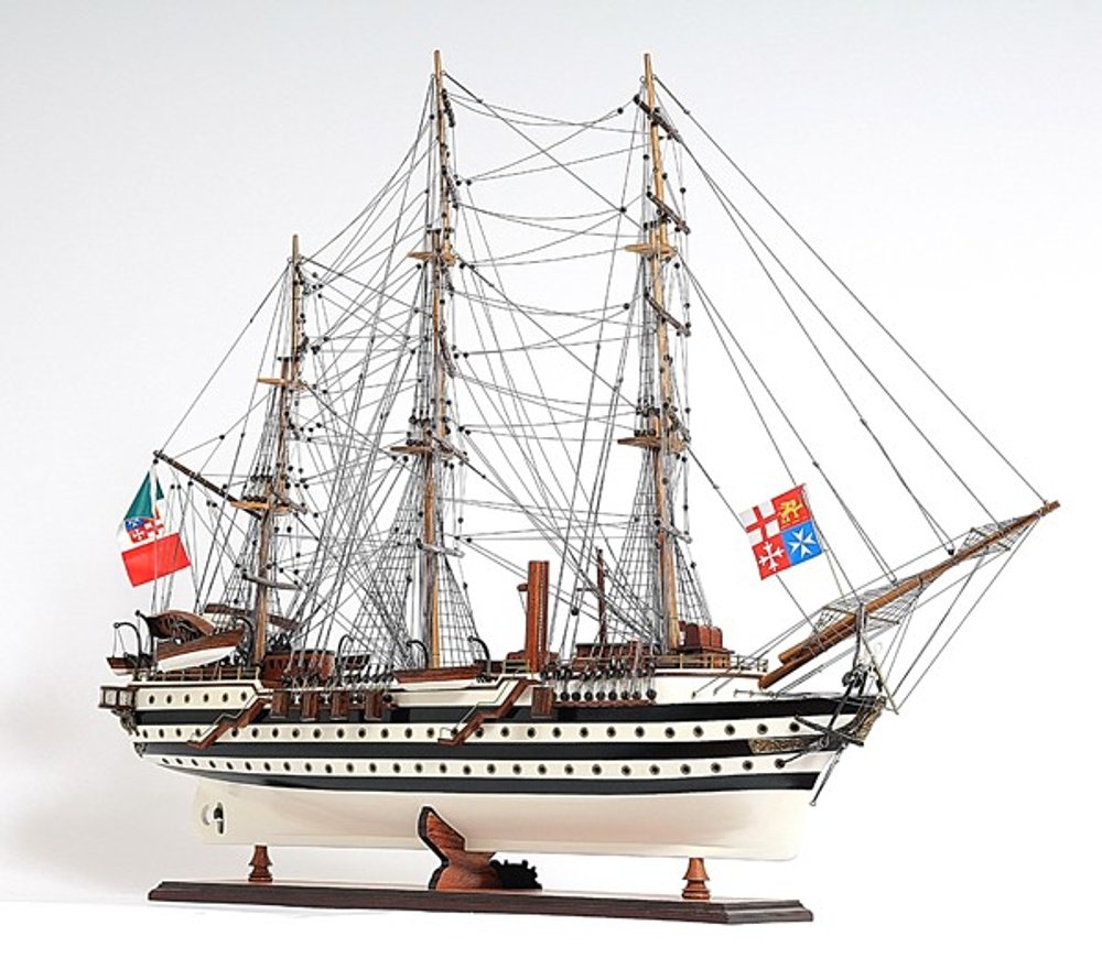 32" Black and White Solid Wood Hand Painted Amerigo Vespucci Model Boat HomeRoots