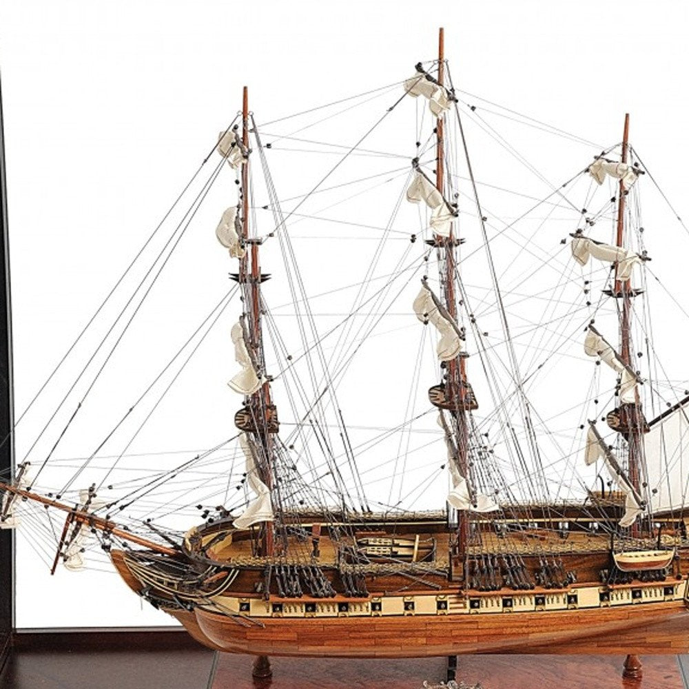 39" Wood Brown Solid Wood Hand Painted 1797 USS Constitution Large Table Top Display Case Model Boat HomeRoots