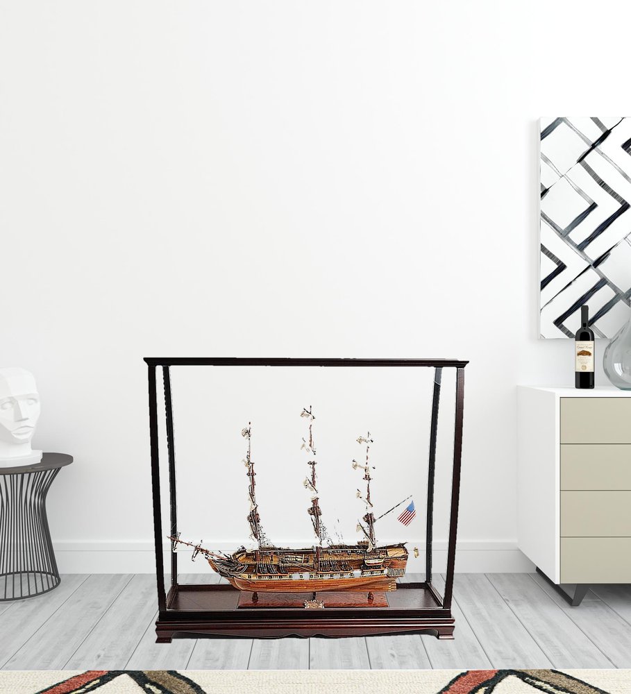 39" Wood Brown Solid Wood Hand Painted 1797 USS Constitution Large Table Top Display Case Model Boat HomeRoots