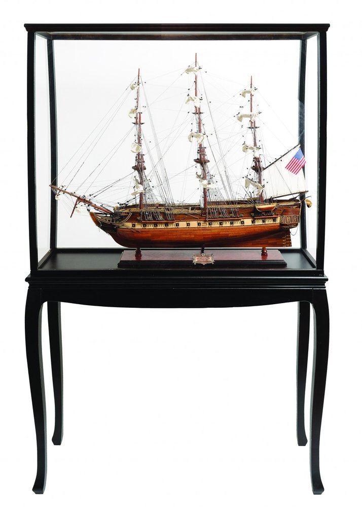 69" Solid Wood Hand Painted 1797 USS Constitution Large Floor Display Case Model Boat HomeRoots