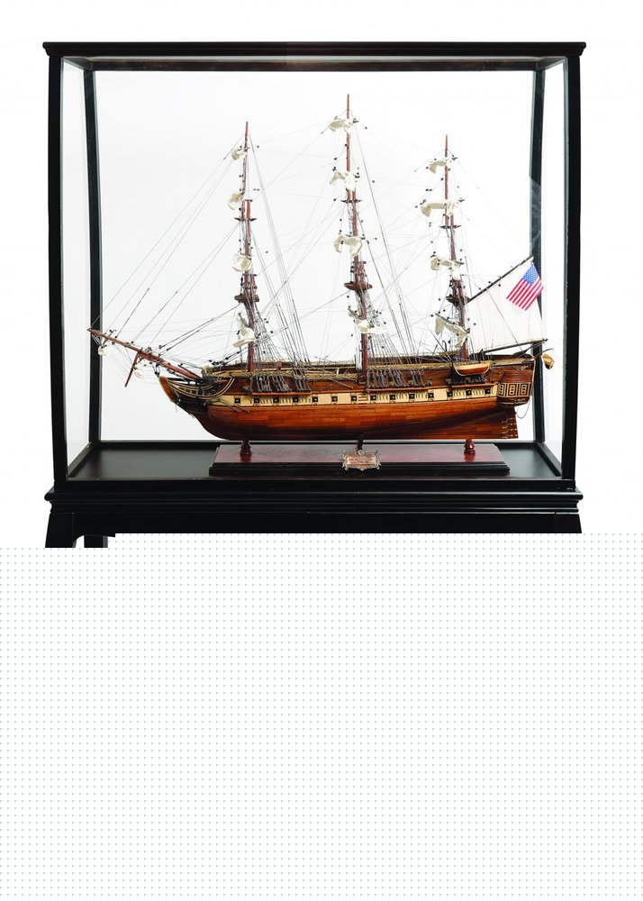69" Solid Wood Hand Painted 1797 USS Constitution Large Floor Display Case Model Boat HomeRoots