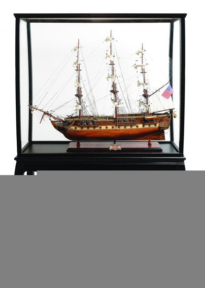 69" Solid Wood Hand Painted 1797 USS Constitution Large Floor Display Case Model Boat HomeRoots