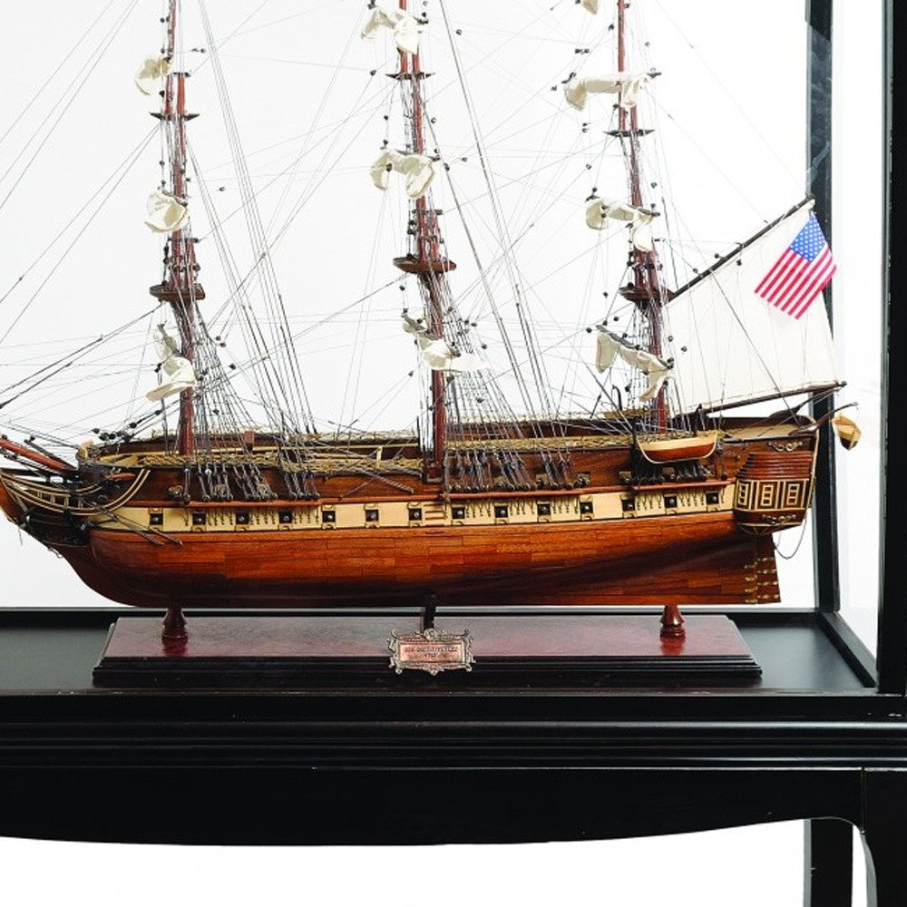 69" Solid Wood Hand Painted 1797 USS Constitution Large Floor Display Case Model Boat HomeRoots