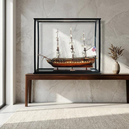 69" Solid Wood Hand Painted 1797 USS Constitution Large Floor Display Case Model Boat HomeRoots