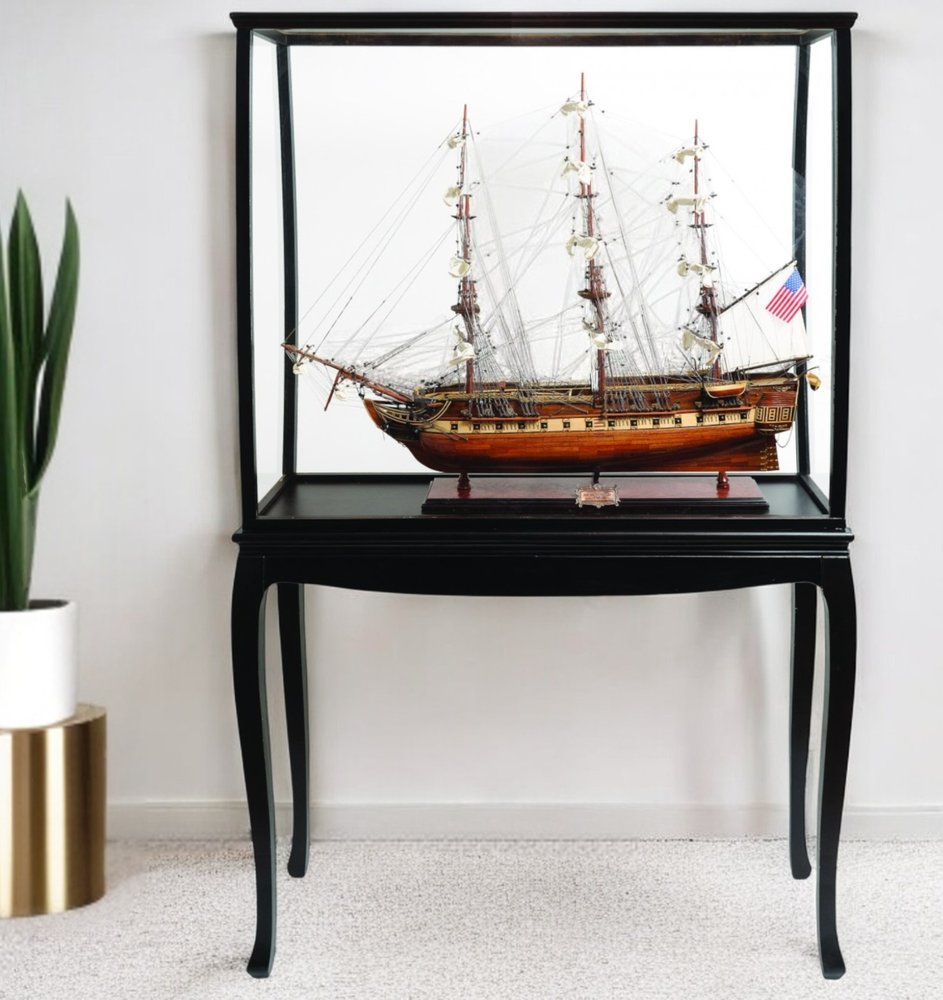 69" Solid Wood Hand Painted 1797 USS Constitution Large Floor Display Case Model Boat HomeRoots