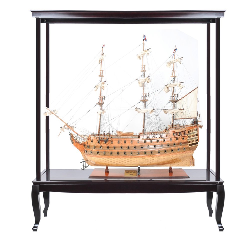 75" Black And Light Brown Solid Wood HMS Victory Boat Tabletop Sculpture With Case HomeRoots