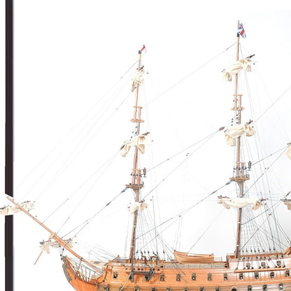 75" Black And Light Brown Solid Wood HMS Victory Boat Tabletop Sculpture With Case HomeRoots