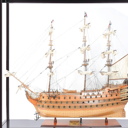 75" Black And Light Brown Solid Wood HMS Victory Boat Tabletop Sculpture With Case HomeRoots