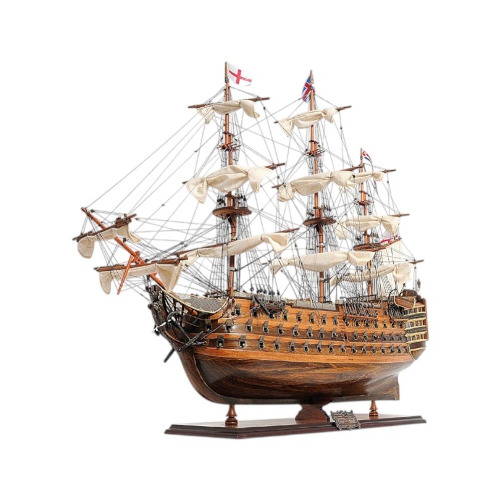 27" Wood Brown Solid Wood Hand Painted Model Boat Tabletop Sculpture HomeRoots
