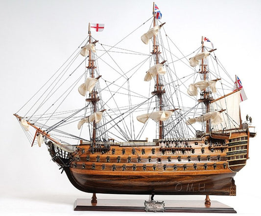27" Wood Brown Solid Wood Hand Painted Model Boat Tabletop Sculpture HomeRoots