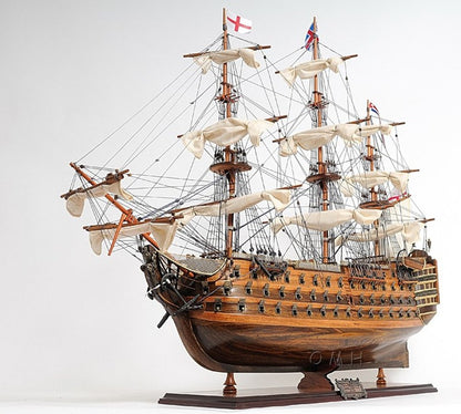 27" Wood Brown Solid Wood Hand Painted Model Boat Tabletop Sculpture HomeRoots