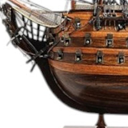 27" Wood Brown Solid Wood Hand Painted Model Boat Tabletop Sculpture HomeRoots