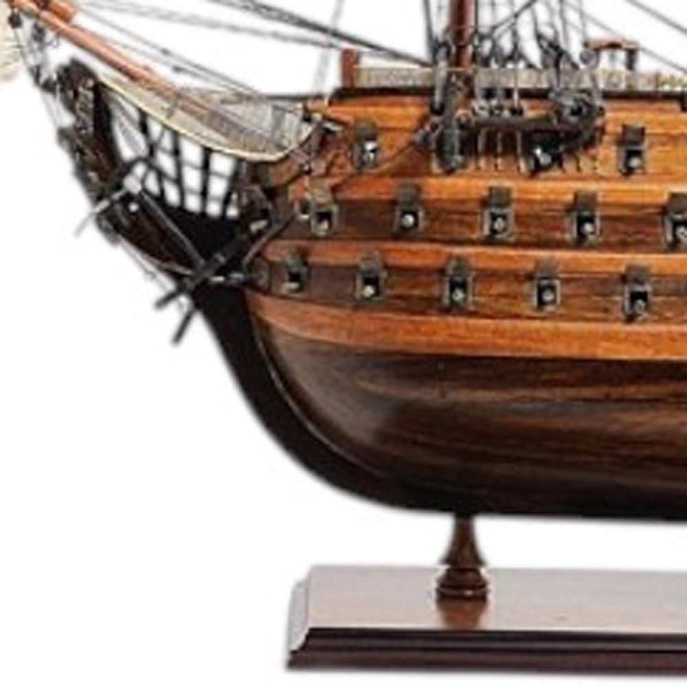 27" Wood Brown Solid Wood Hand Painted Model Boat Tabletop Sculpture HomeRoots