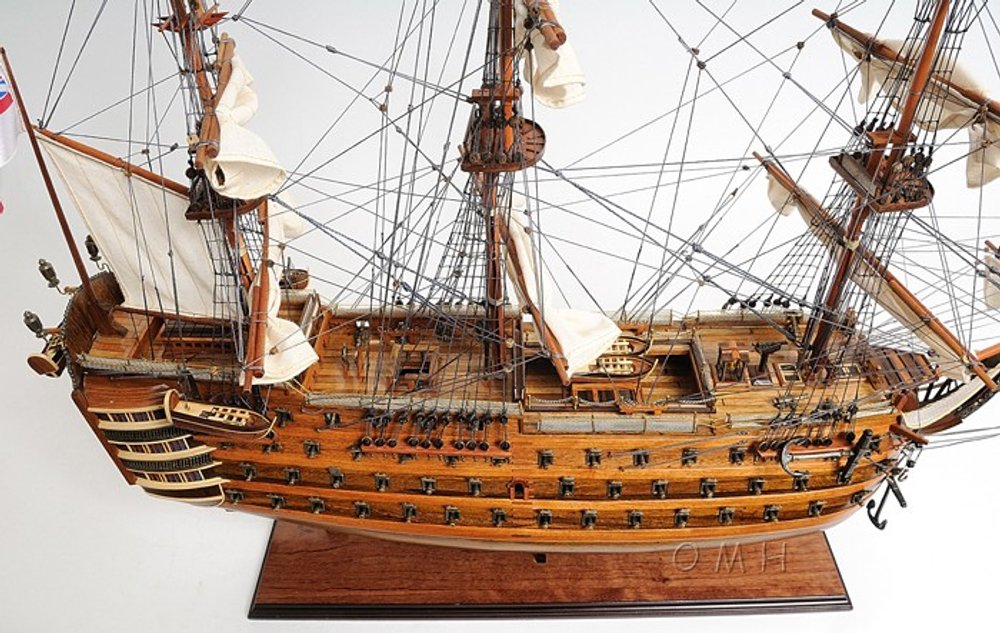 27" Wood Brown Solid Wood Hand Painted Model Boat Tabletop Sculpture HomeRoots