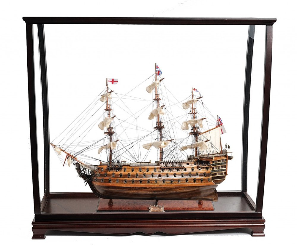 32" Wood Brown Solid Wood Hand Painted HMS Victory Medium Display Case Model Boat HomeRoots