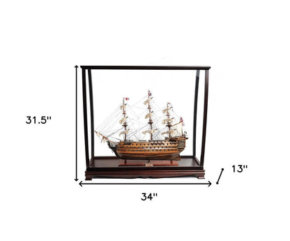 32" Wood Brown Solid Wood Hand Painted HMS Victory Medium Display Case Model Boat HomeRoots