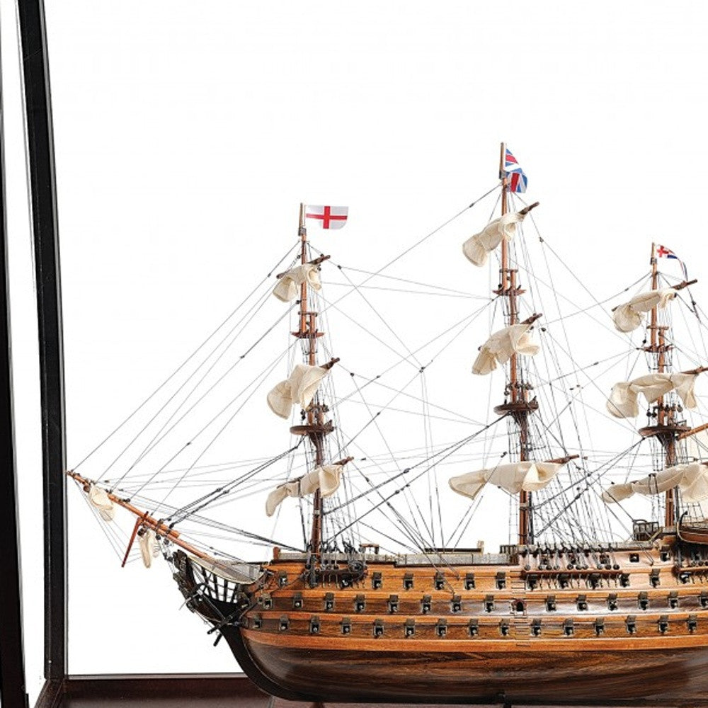 32" Wood Brown Solid Wood Hand Painted HMS Victory Medium Display Case Model Boat