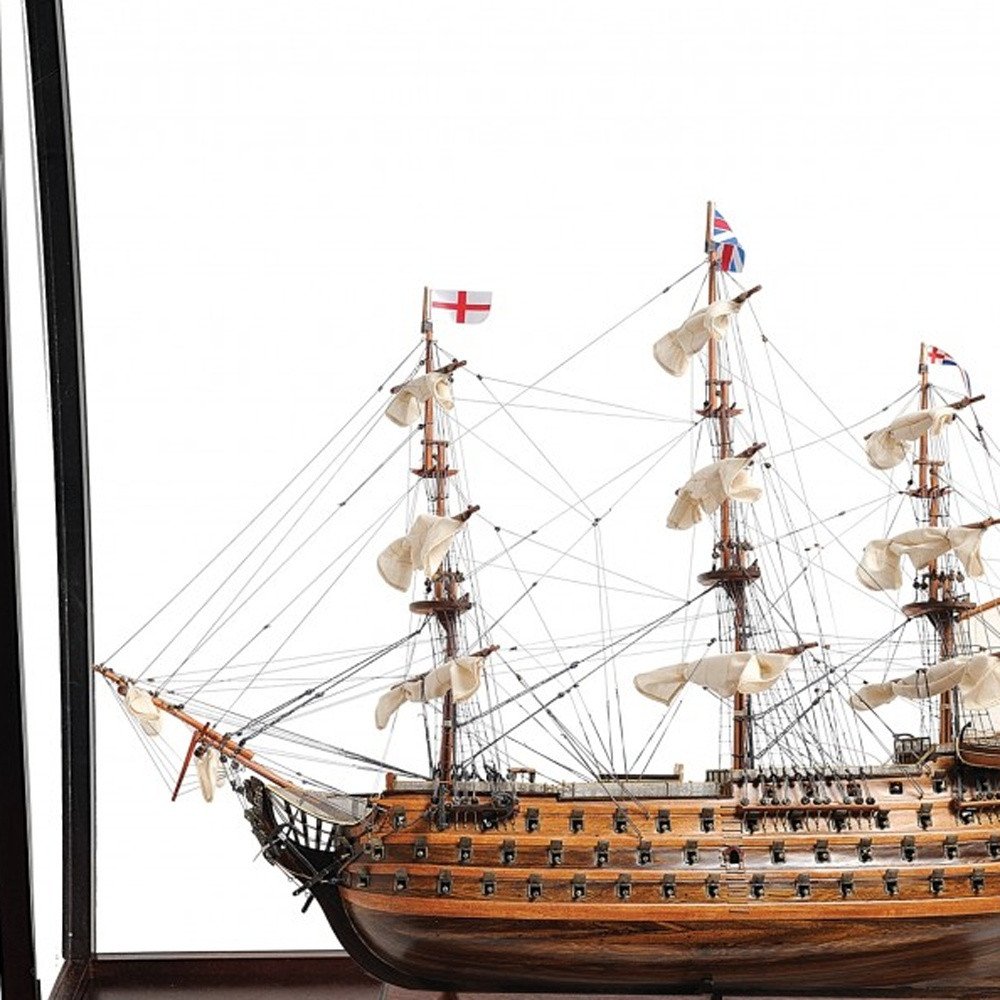 32" Wood Brown Solid Wood Hand Painted HMS Victory Medium Display Case Model Boat HomeRoots