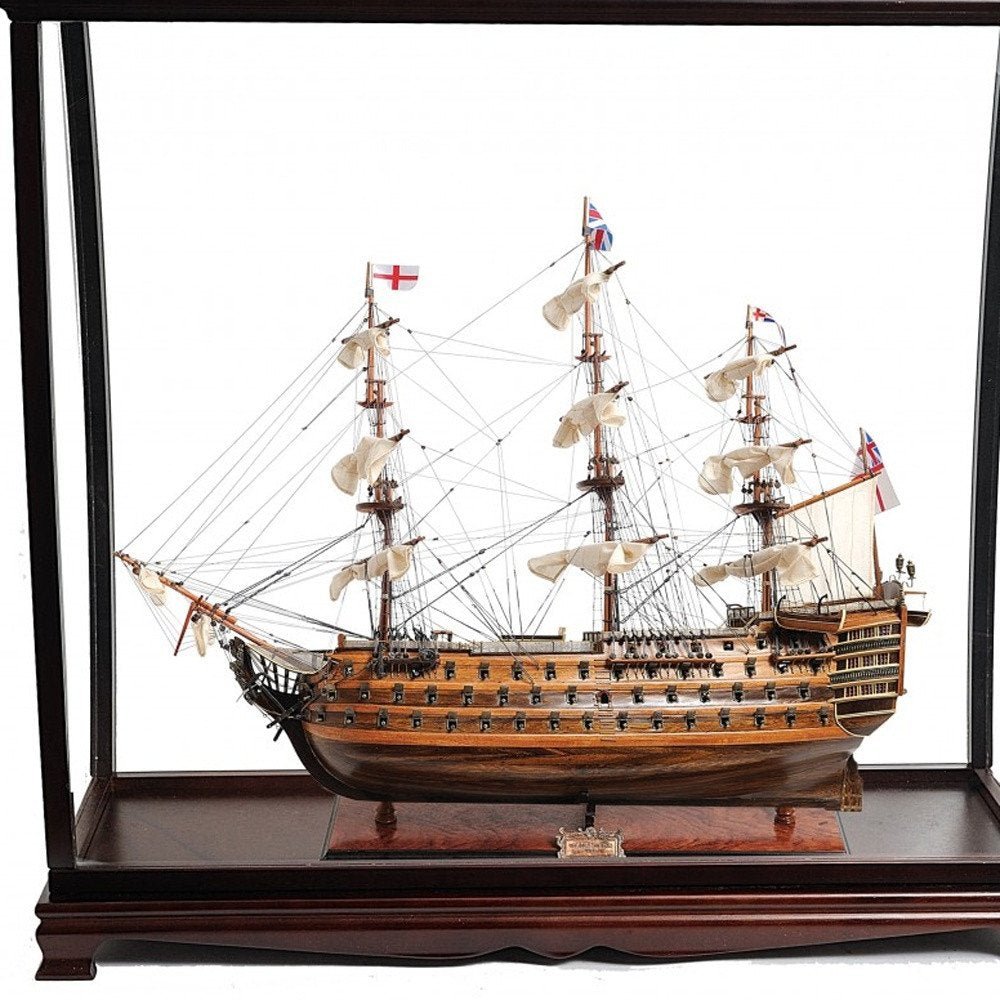 32" Wood Brown Solid Wood Hand Painted HMS Victory Medium Display Case Model Boat HomeRoots