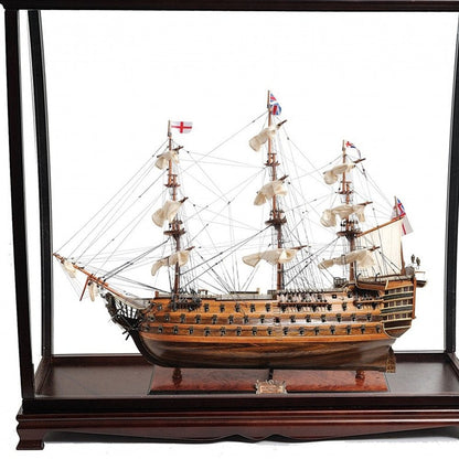 32" Wood Brown Solid Wood Hand Painted HMS Victory Medium Display Case Model Boat HomeRoots