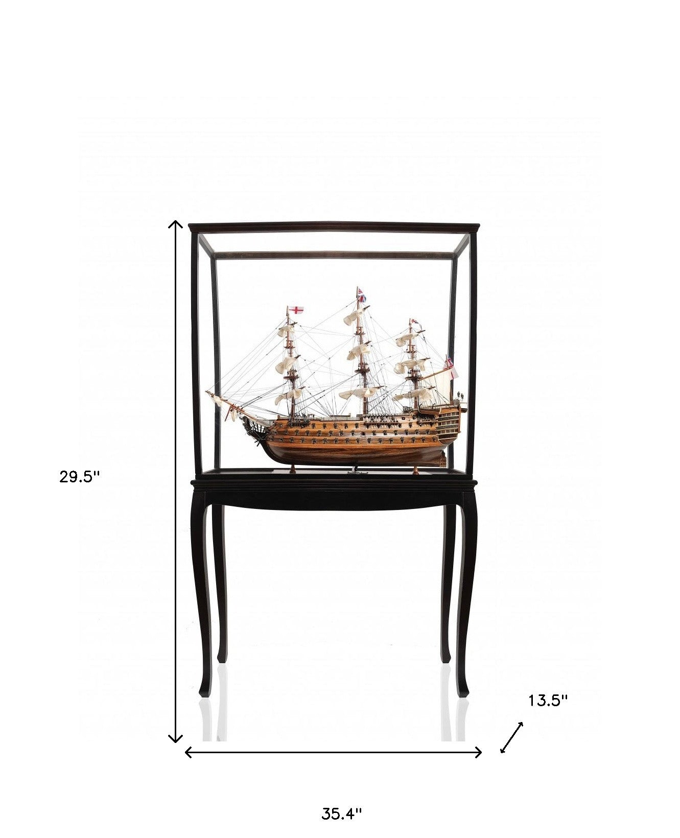 30" Wood Brown Solid Wood Hand Painted HMS Victory Medium Open Front Display Case Model Boat