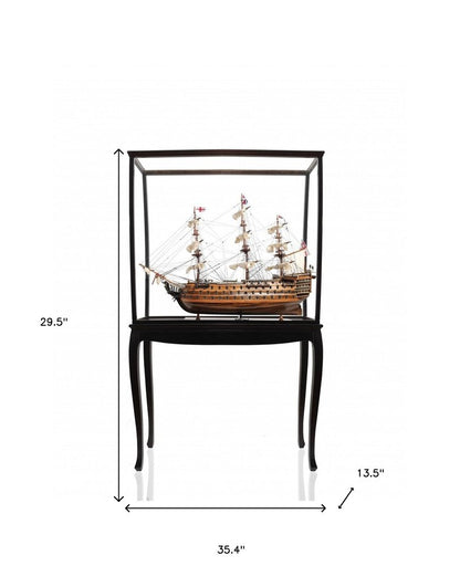 30" Wood Brown Solid Wood Hand Painted HMS Victory Medium Open Front Display Case Model Boat HomeRoots