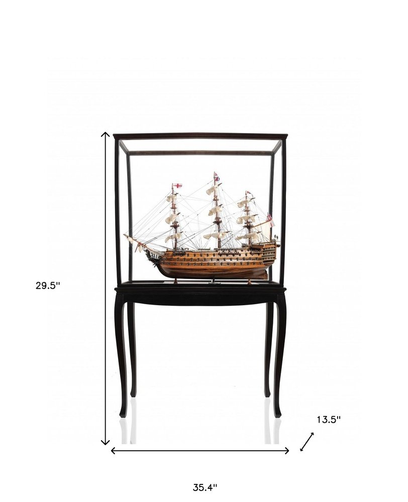 30" Wood Brown Solid Wood Hand Painted HMS Victory Medium Open Front Display Case Model Boat HomeRoots