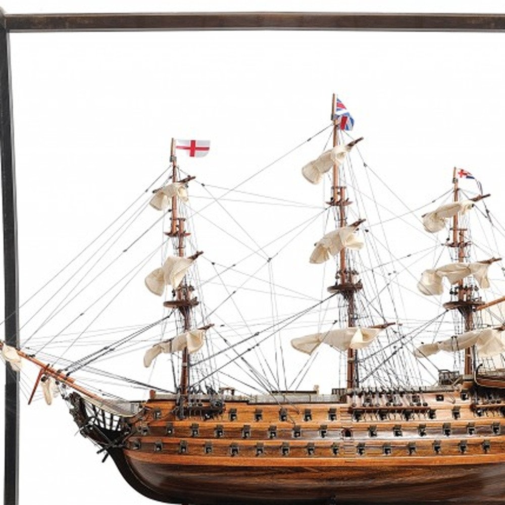 30" Wood Brown Solid Wood Hand Painted HMS Victory Medium Open Front Display Case Model Boat HomeRoots