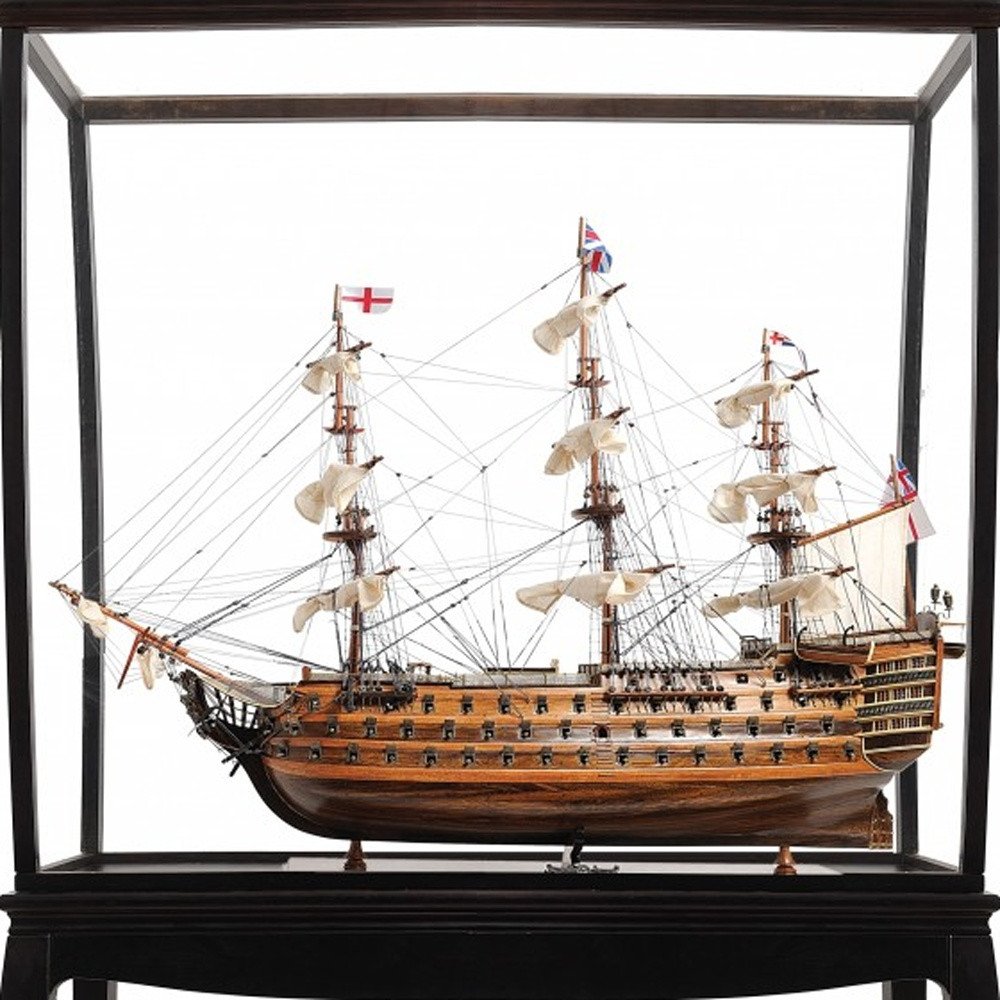 30" Wood Brown Solid Wood Hand Painted HMS Victory Medium Open Front Display Case Model Boat HomeRoots