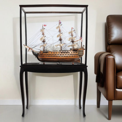 30" Wood Brown Solid Wood Hand Painted HMS Victory Medium Open Front Display Case Model Boat HomeRoots