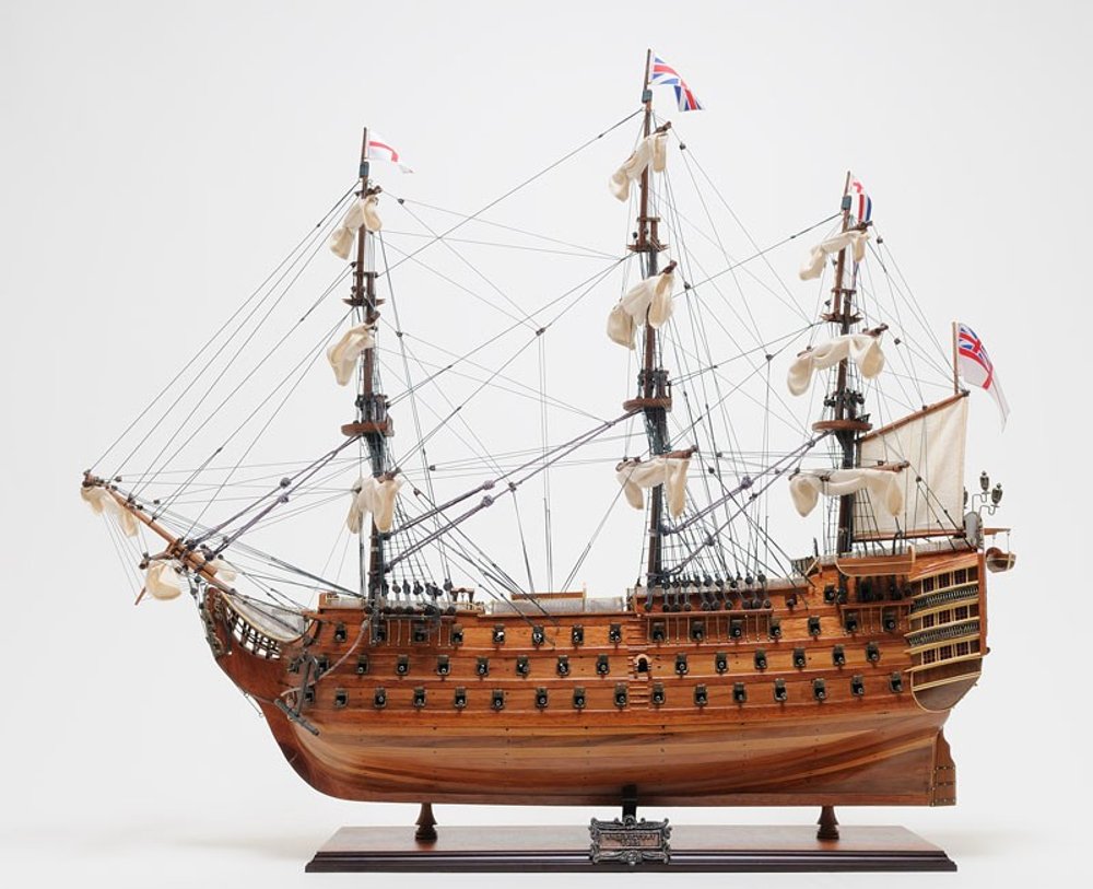 36" Brown Solid Wood Hand Painted Boat Model Boat HomeRoots