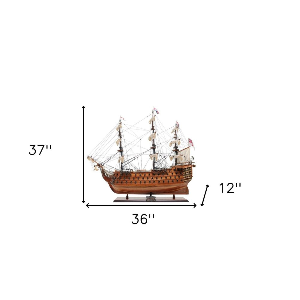 36" Brown Solid Wood Hand Painted Boat Model Boat HomeRoots
