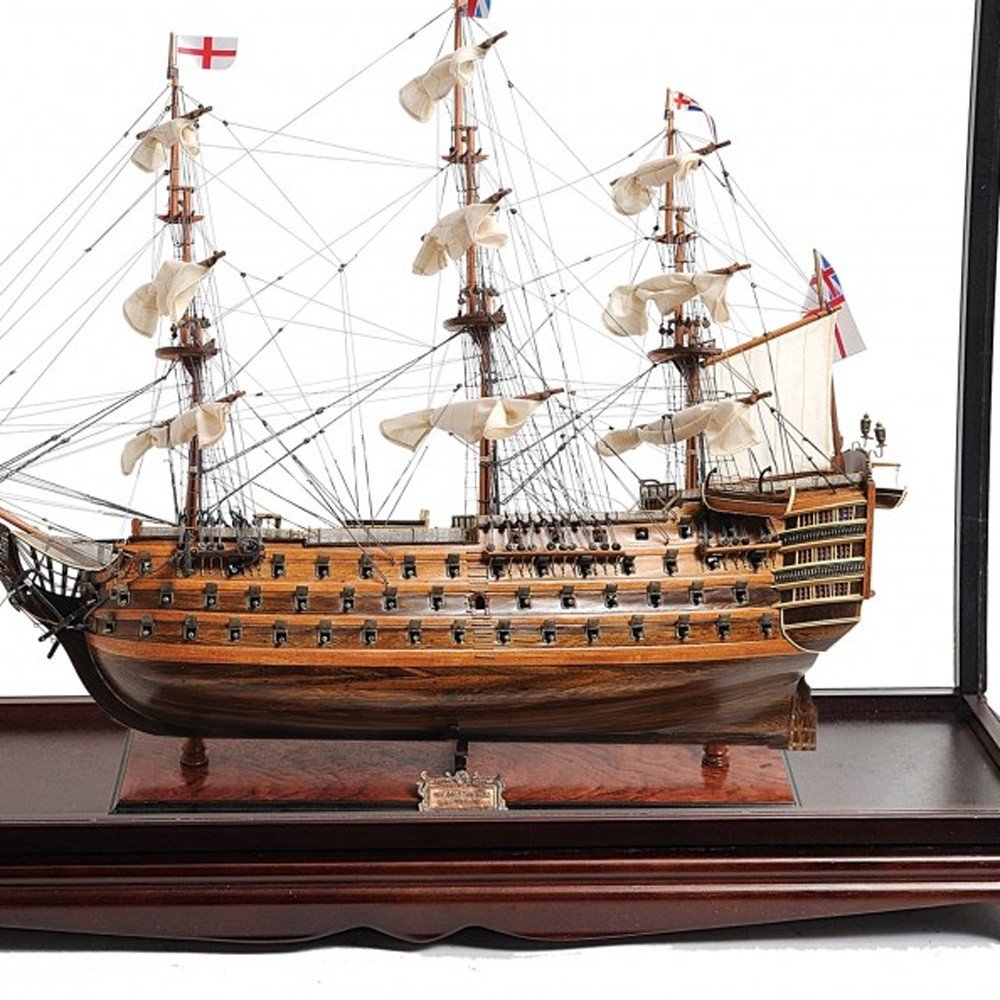 39" Brown Solid Wood Hand Painted Boat Model Boat HomeRoots