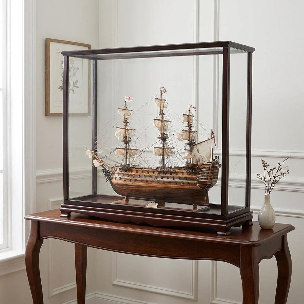 39" Brown Solid Wood Hand Painted Boat Model Boat HomeRoots