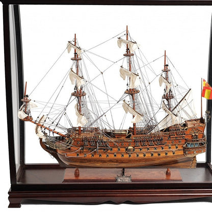 39" Wood Brown San Felipe Large Table Top Display Hand Painted Decorative Boat HomeRoots