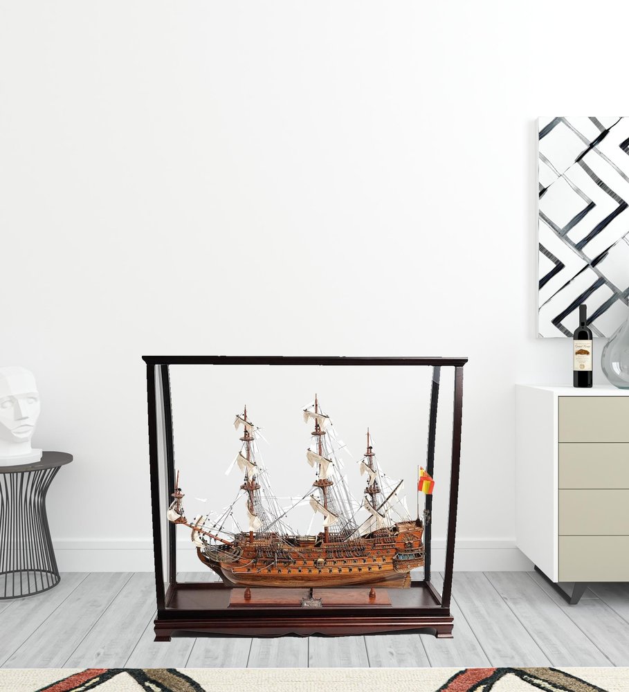 39" Wood Brown San Felipe Large Table Top Display Hand Painted Decorative Boat HomeRoots