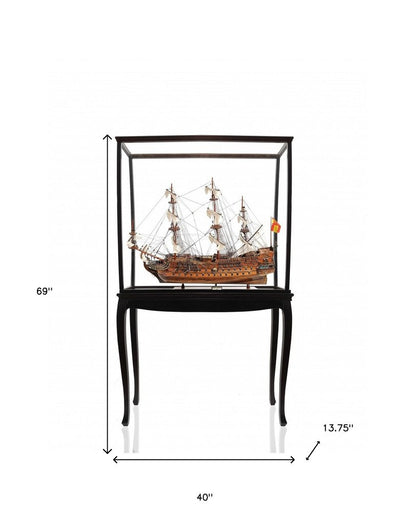 69" Wood Brown Solid Wood Hand Painted San Felipe Large Floor Display Model Boat HomeRoots