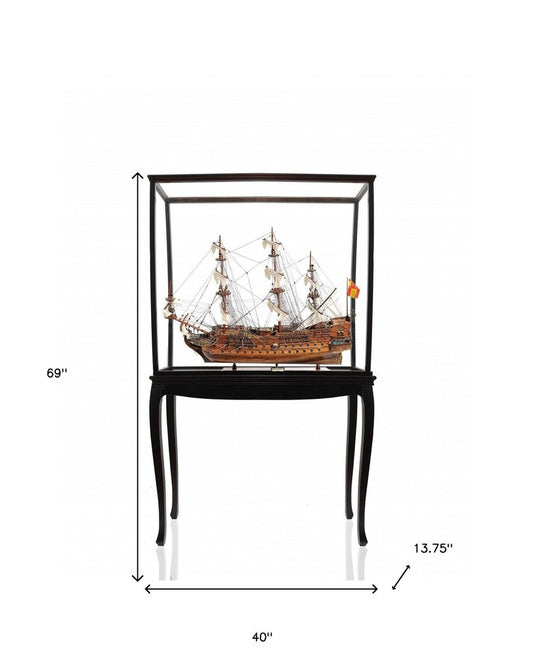 69" Wood Brown Solid Wood Hand Painted San Felipe Large Floor Display Model Boat HomeRoots