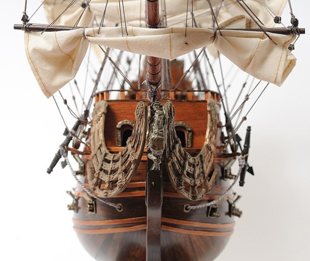 27" Wood Brown Solid Wood Hand Painted Solei Royal Medium Model Boat HomeRoots