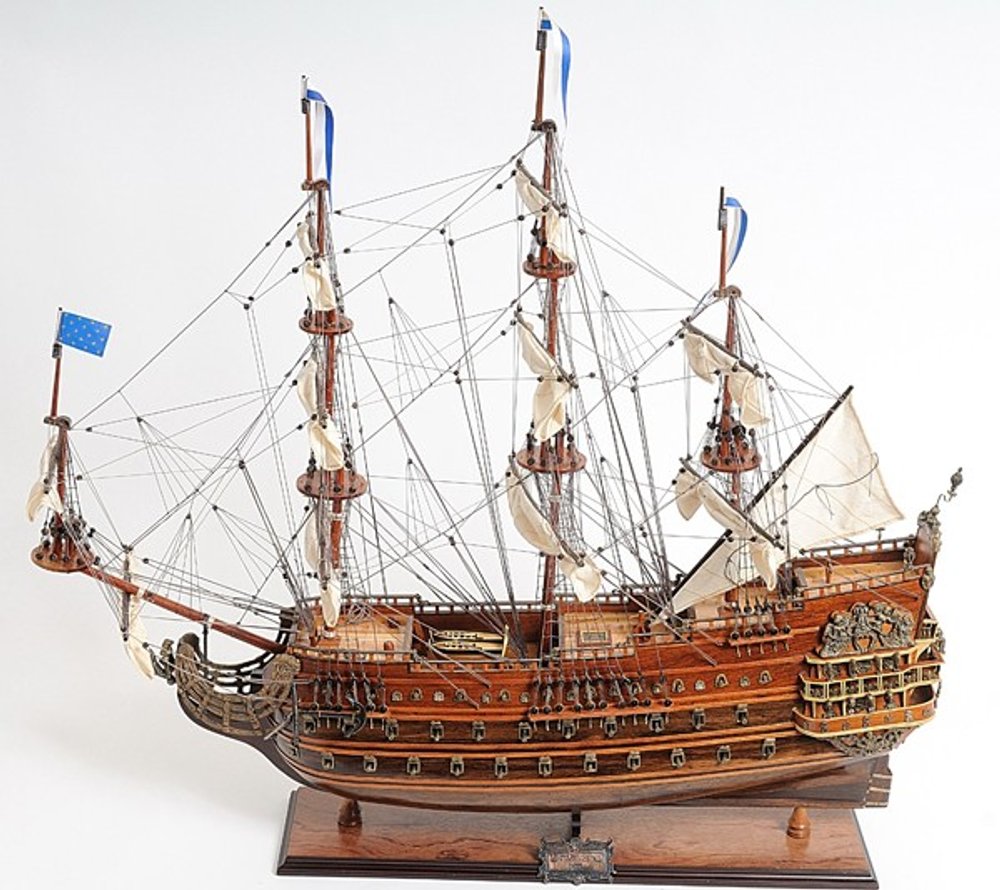 27" Brown Solid Wood Hand Painted Boat Model Boat HomeRoots