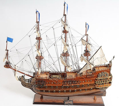 27" Brown Solid Wood Hand Painted Boat Model Boat HomeRoots